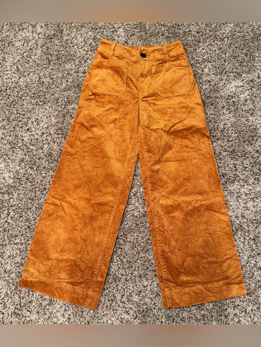 Maeve The Colette Wide-Leg Crop Corduroy Pants in Burnt Orange/Brown